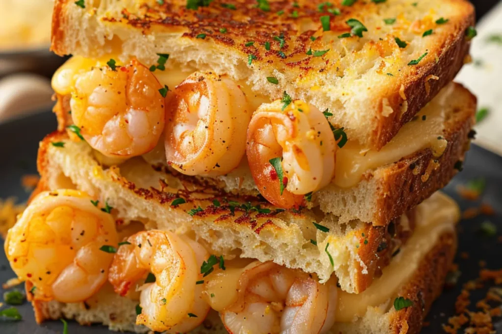 Cheesy Garlic Bread Shrimp Grilled Cheese Recipe